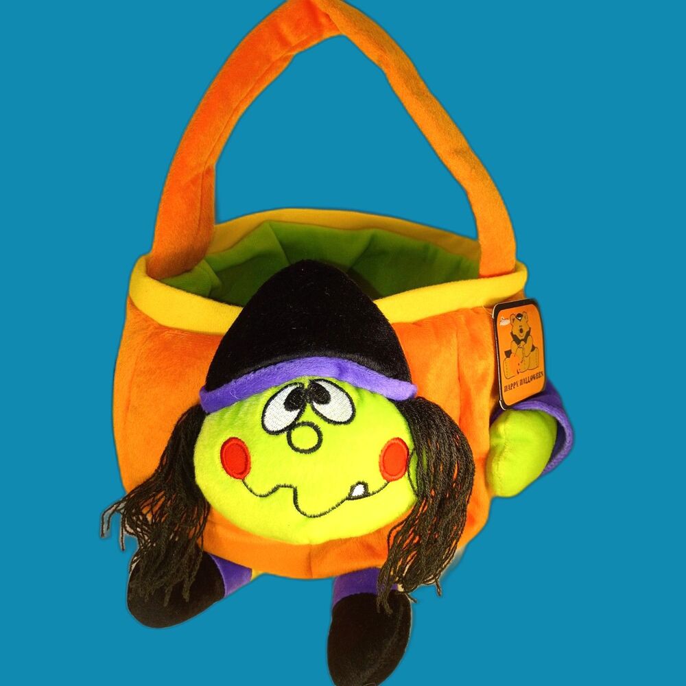 Vintage Plush Witch Trick or Treat Bag • unique Halloween